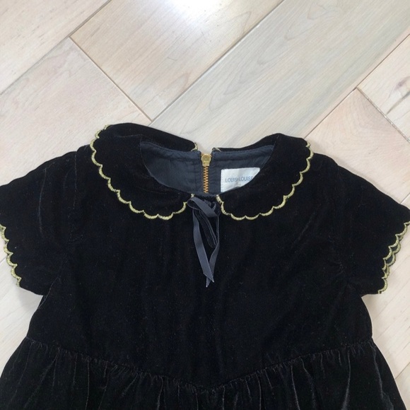Louis Louise girls soft velvet black gold trim dress - Picture 3 of 7